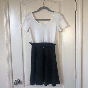 Black and White Midthigh Dress with belt